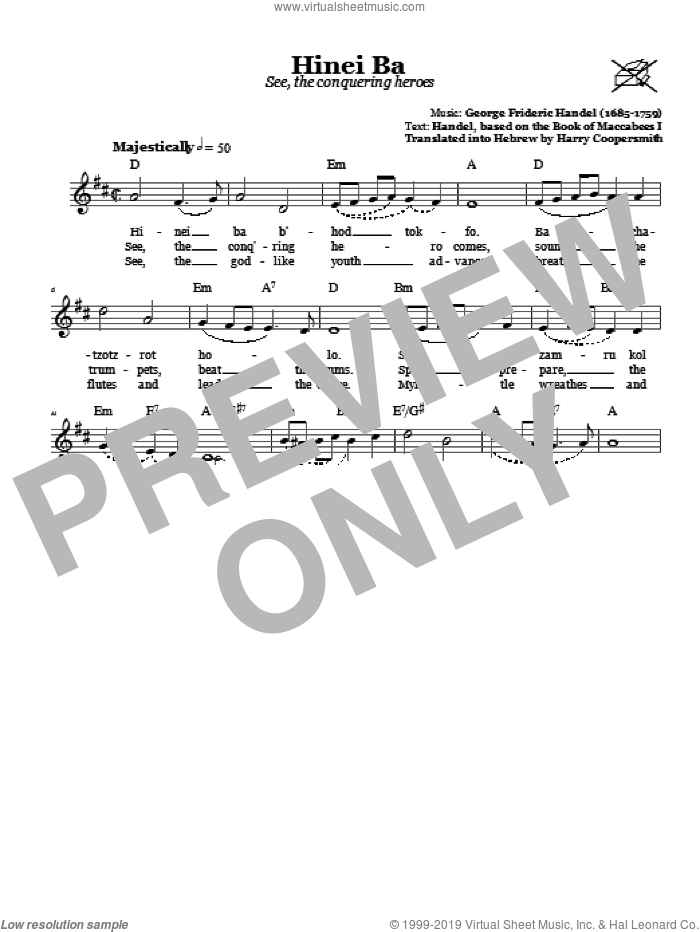 Hinei Ba (See, The Conquering Heroes) sheet music for voice and other instruments (fake book) by George Frideric Handel, intermediate skill level
