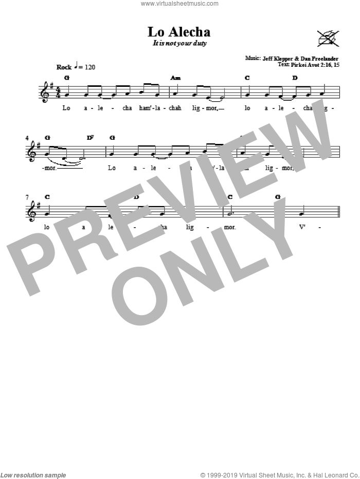 Lo Alecha (It Is Not Your Duty) sheet music for voice and other instruments (fake book) by Jeff Klepper and Dan Freelander, intermediate skill level