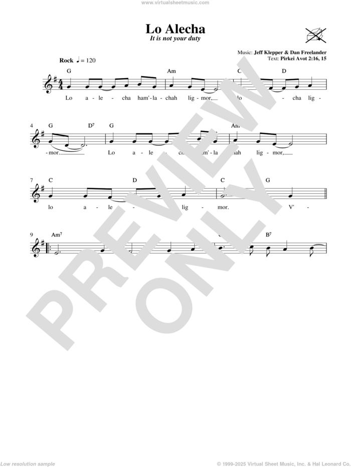 Lo Alecha (It Is Not Your Duty) sheet music for voice and other instruments (fake book) by Jeff Klepper and Dan Freelander, intermediate skill level