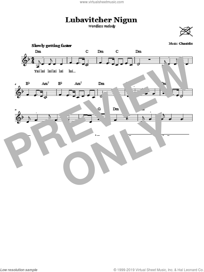 Lubavitcher Nigun (Wordless Melody) sheet music for voice and other instruments (fake book) by Chasidic, intermediate skill level