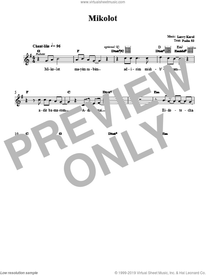 Mikolot sheet music for voice and other instruments (fake book) by Larry Karol, intermediate skill level