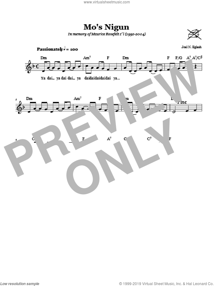 Mo's Nigun (Wordless Melody) sheet music for voice and other instruments (fake book) by Joel N. Eglash, intermediate skill level