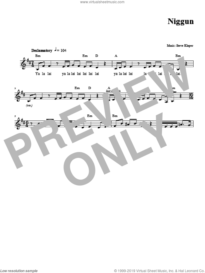 Niggun sheet music for voice and other instruments (fake book) by Steve Klaper, intermediate skill level