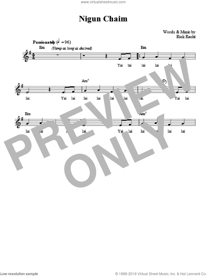 Nigun Chaim sheet music for voice and other instruments (fake book) by Rick Recht, intermediate skill level