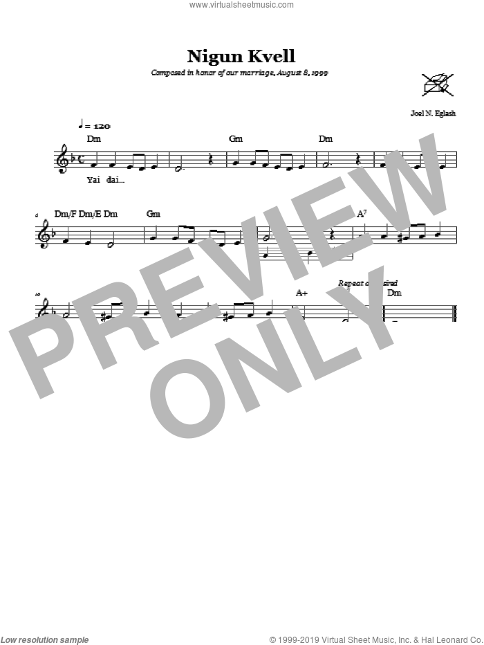 Nigun Kvell (Wordless Melody) sheet music for voice and other instruments (fake book) by Joel N. Eglash, intermediate skill level