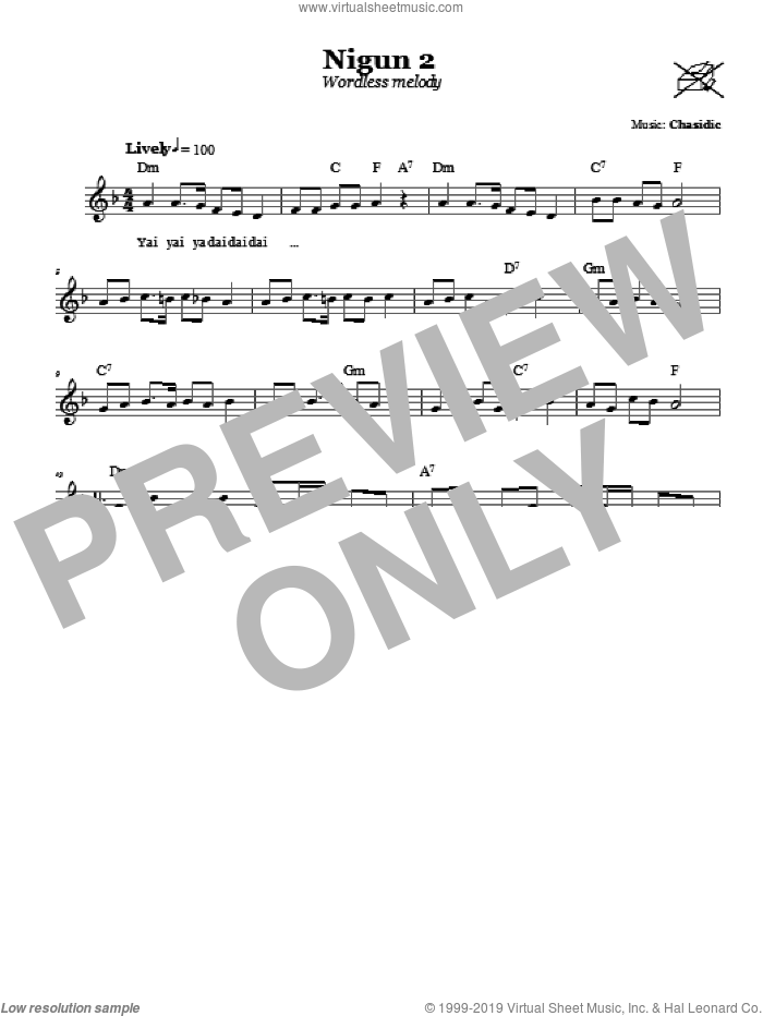 Nigun 2 (Wordless Melody) sheet music for voice and other instruments (fake book) by Chasidic, intermediate skill level