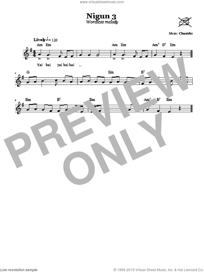 Nigun 3 (Wordless Melody) sheet music for voice and other instruments (fake book) by Chasidic, intermediate skill level