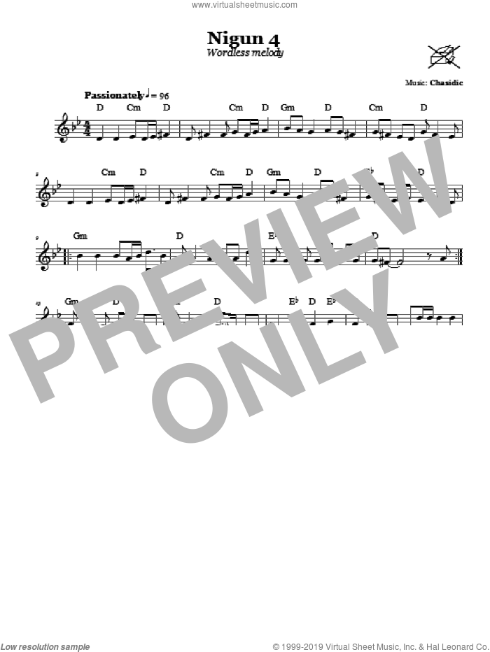 Nigun 4 (Wordless Melody) sheet music for voice and other instruments (fake book) by Chasidic, intermediate skill level