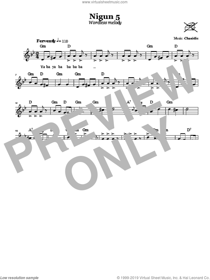Nigun 5 (Wordless Melody) sheet music for voice and other instruments (fake book) by Chasidic, intermediate skill level