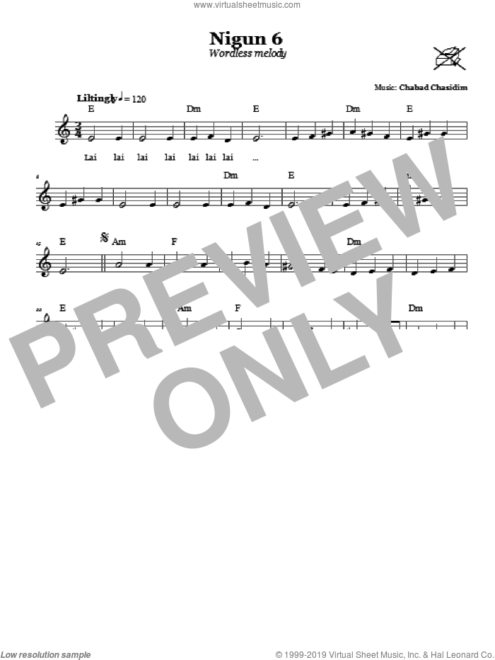 Nigun 6 (Wordless Melody) sheet music for voice and other instruments (fake book) by Chabad Chasidim, intermediate skill level