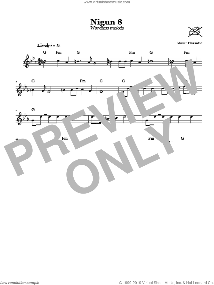 Nigun 8 (Wordless Melody) sheet music for voice and other instruments (fake book) by Chasidic, intermediate skill level