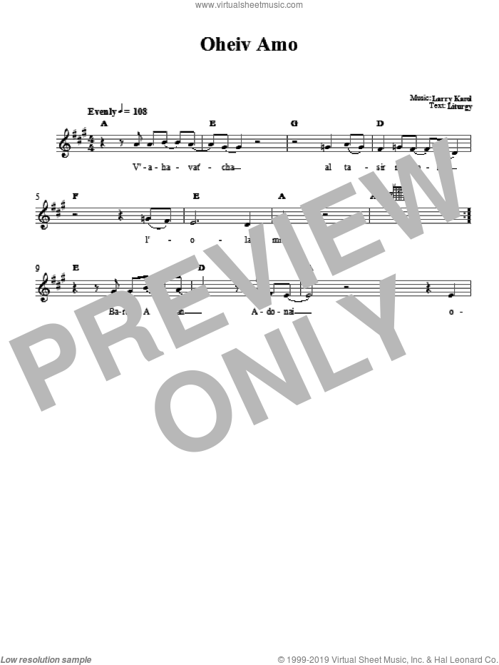 Oheiv Amo sheet music for voice and other instruments (fake book) by Larry Karol, intermediate skill level