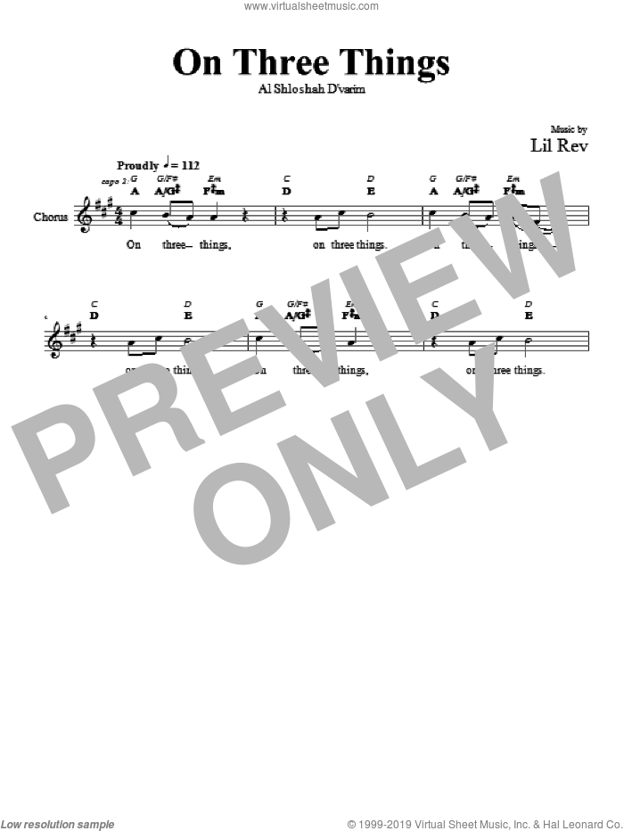 On Three Things sheet music for voice and other instruments (fake book) by Lil Rev, intermediate skill level