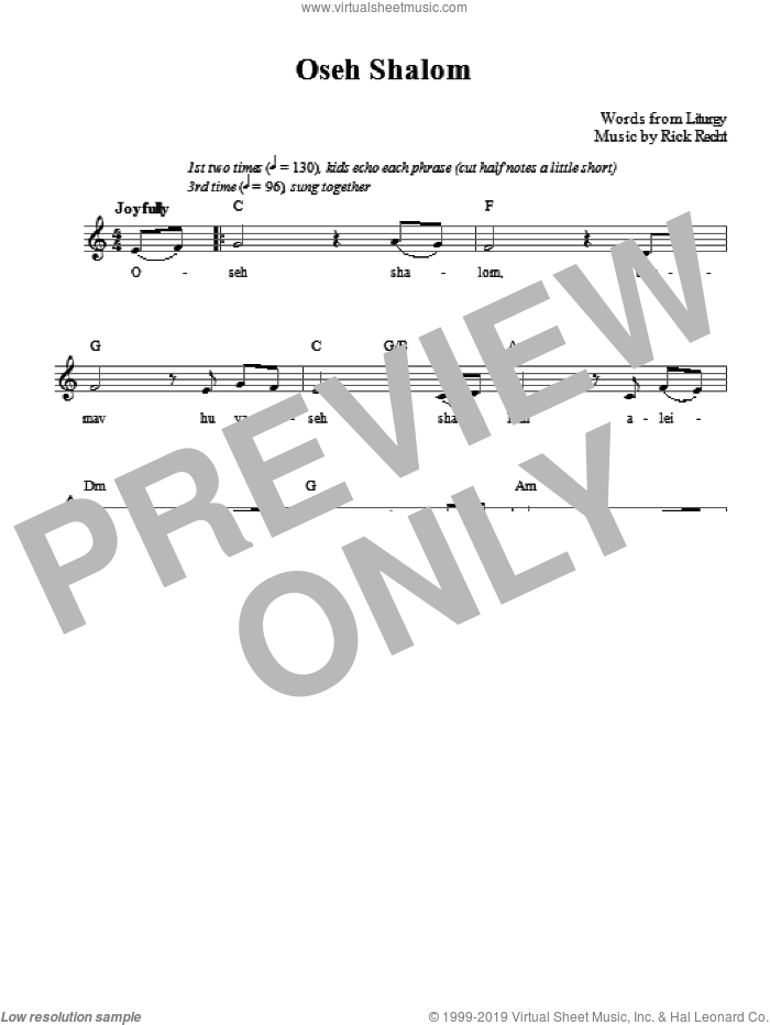 Oseh Shalom sheet music for voice and other instruments (fake book) by Rick Recht, intermediate skill level