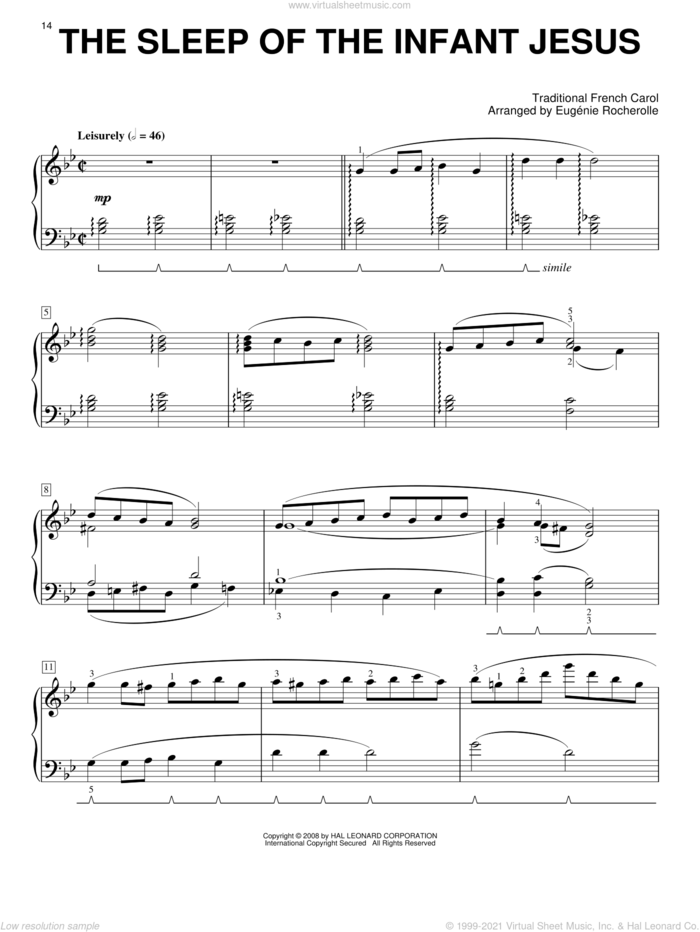 The Sleep Of The Infant Jesus sheet music for piano solo by Eugenie Rocherolle and Miscellaneous, intermediate skill level