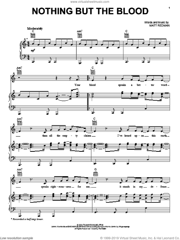 Nothing But The Blood sheet music for voice, piano or guitar by Matt Redman, intermediate skill level