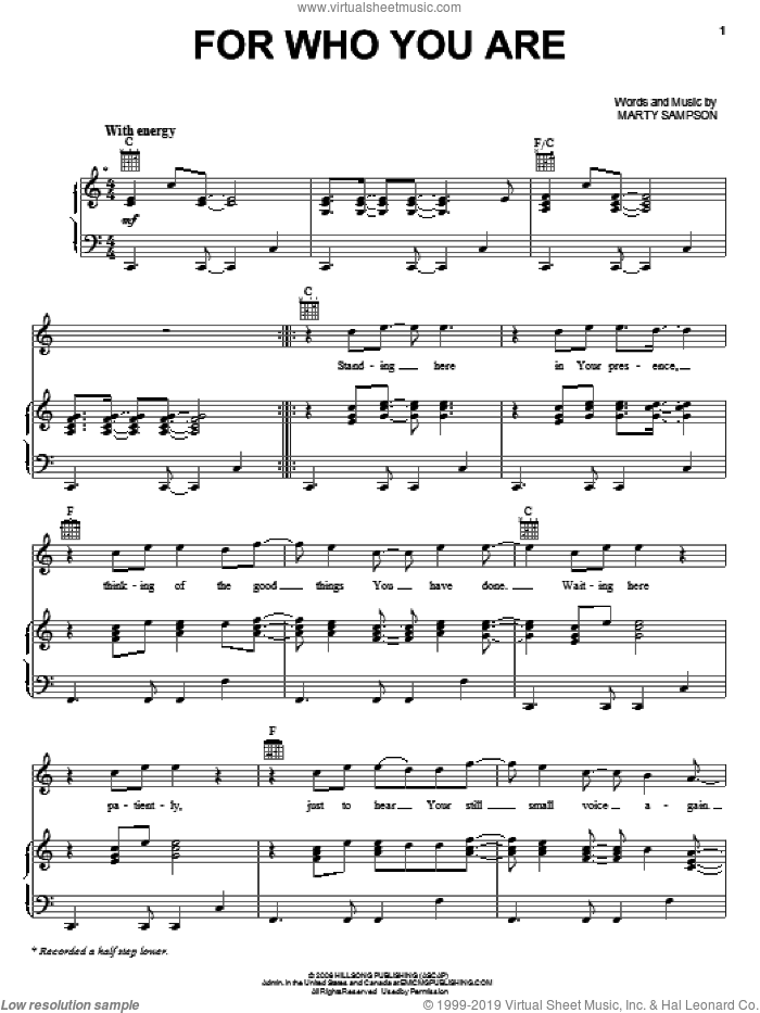 For Who You Are sheet music for voice, piano or guitar by Marty Sampson and Hillsong Worship, intermediate skill level