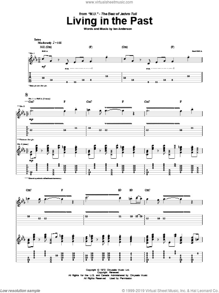 Living In The Past sheet music for guitar (tablature) by Jethro Tull and Ian Anderson, intermediate skill level