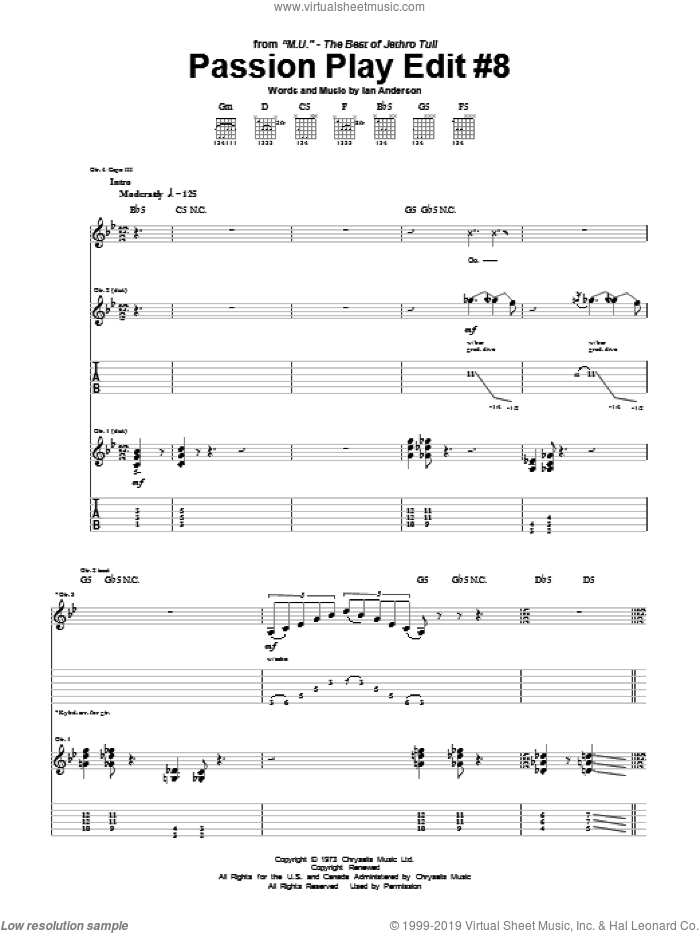 Passion Play Edit #8 sheet music for guitar (tablature) by Jethro Tull and Ian Anderson, intermediate skill level