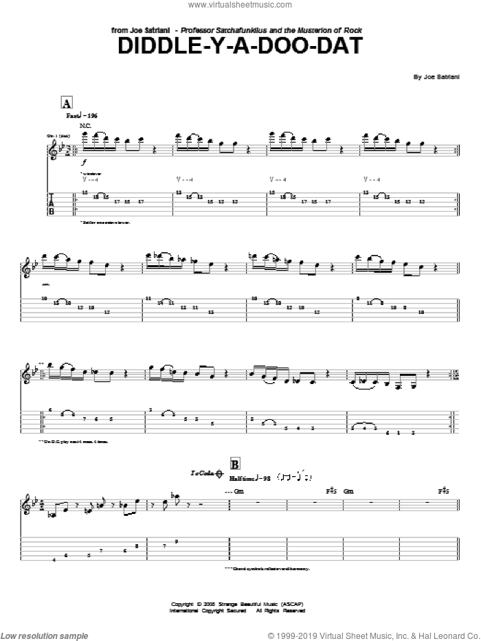Diddle-Y-A-Doo-Dat sheet music for guitar (tablature) by Joe Satriani, intermediate skill level