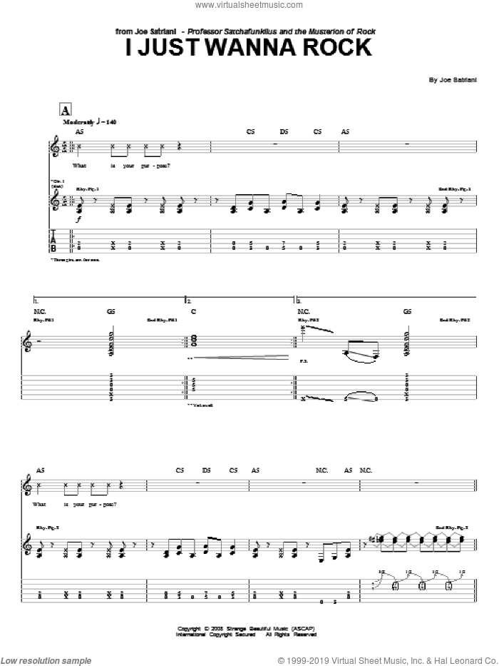 I Just Wanna Rock sheet music for guitar (tablature) by Joe Satriani, intermediate skill level