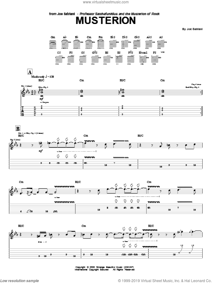 Musterion sheet music for guitar (tablature) by Joe Satriani, intermediate skill level