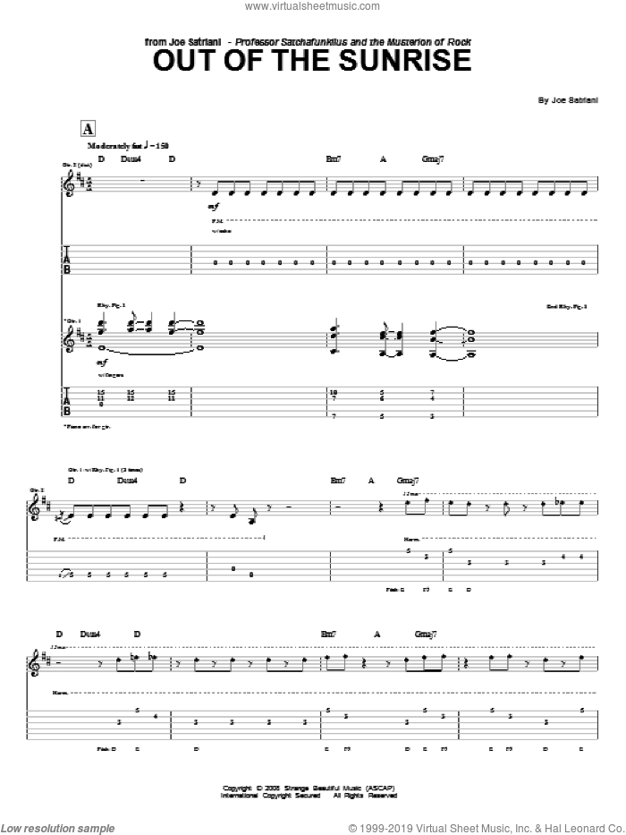 Out Of The Sunrise sheet music for guitar (tablature) by Joe Satriani, intermediate skill level