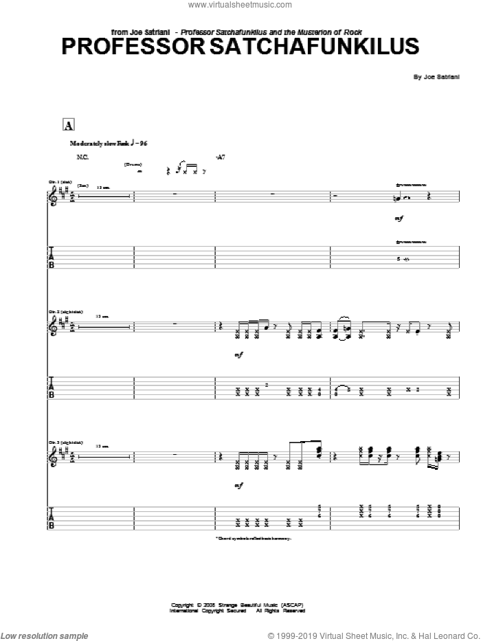 Professor Satchafunkilus sheet music for guitar (tablature) by Joe Satriani, intermediate skill level