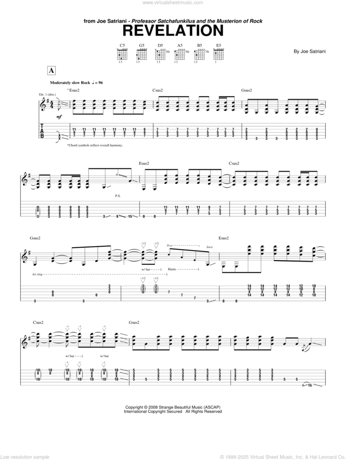 Revelation sheet music for guitar (tablature) by Joe Satriani, intermediate skill level