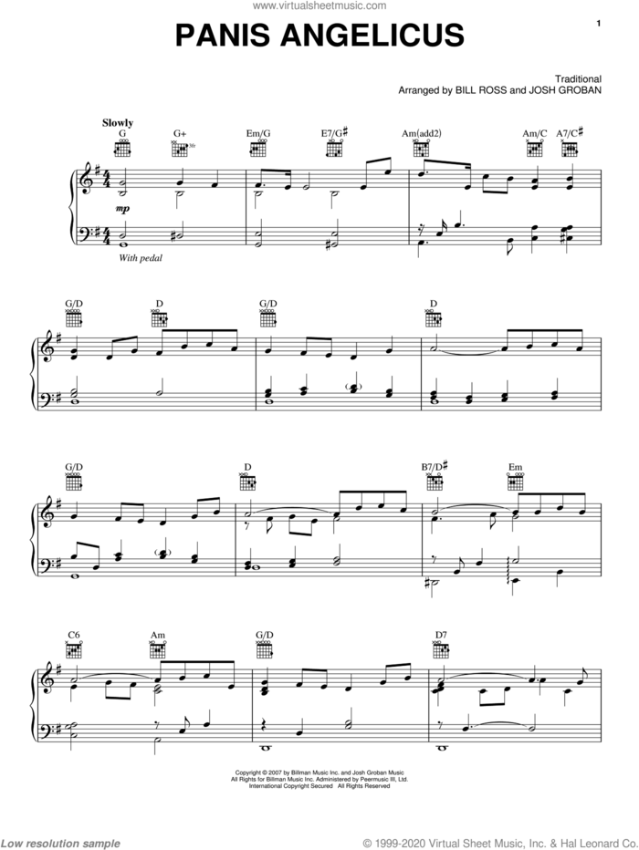 Panis Angelicus sheet music for voice, piano or guitar by Josh Groban, Bill Ross and Miscellaneous, intermediate skill level