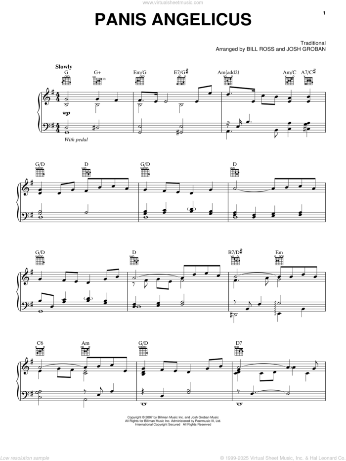 Panis Angelicus sheet music for voice, piano or guitar by Josh Groban, Bill Ross and Miscellaneous, intermediate skill level