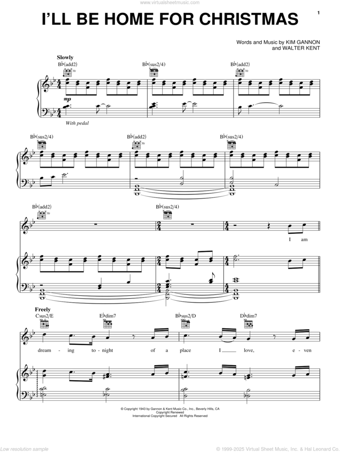 I'll Be Home For Christmas sheet music for voice, piano or guitar by Josh Groban, Bing Crosby, Kim Gannon and Walter Kent, intermediate skill level