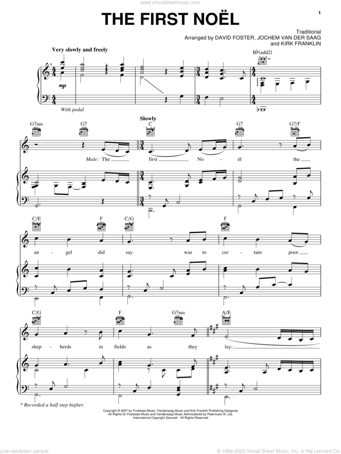 The First Noel sheet music for voice, piano or guitar by Josh Groban, David Foster, Jochem Van Der Saag, Kirk Franklin and Miscellaneous, intermediate skill level