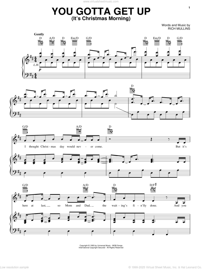 You Gotta Get Up (It's Christmas Morning) sheet music for voice, piano or guitar by Rich Mullins, intermediate skill level