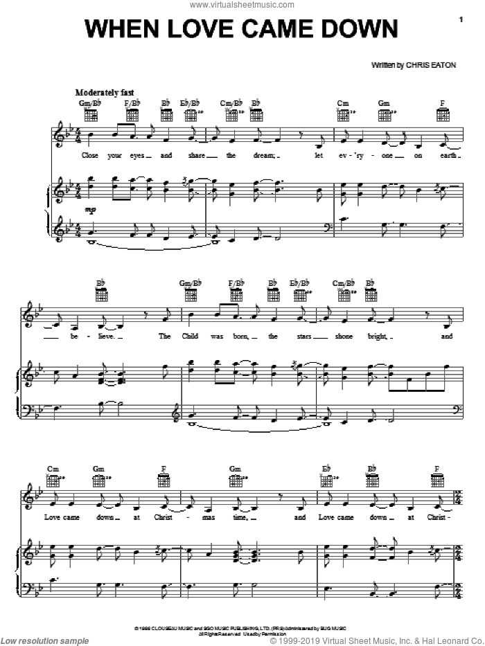 When Love Came Down sheet music for voice, piano or guitar by Point Of Grace and Chris Eaton, intermediate skill level
