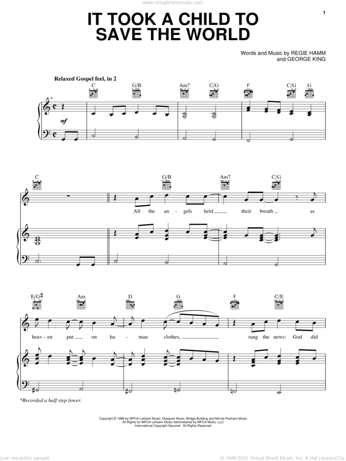 It Took A Child To Save The World sheet music for voice, piano or guitar by Dino, George King and Regie Hamm, intermediate skill level
