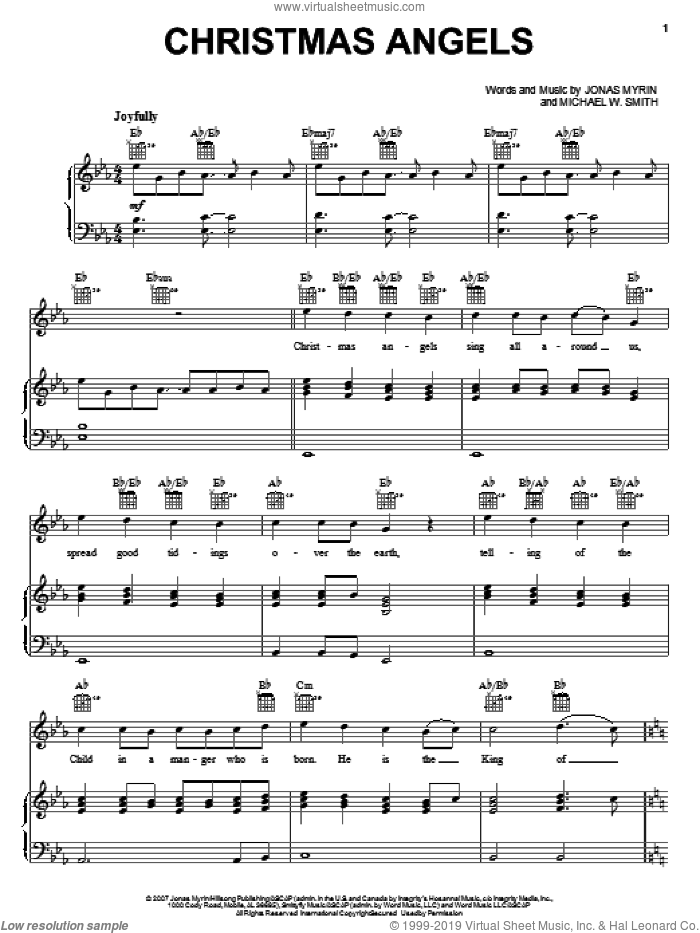 Christmas Angels sheet music for voice, piano or guitar by Michael W. Smith and Jonas Myrin, intermediate skill level