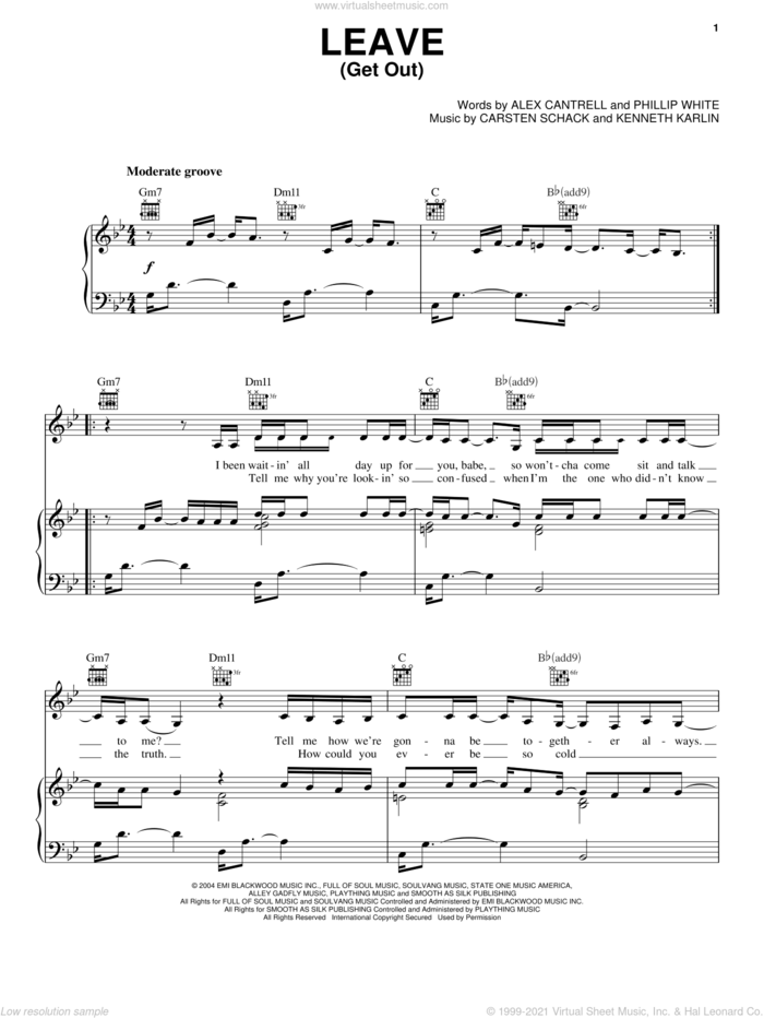 Leave (Get Out) sheet music for voice, piano or guitar by JoJo, Alex Cantrell, Carsten Schack and Phillip White, intermediate skill level