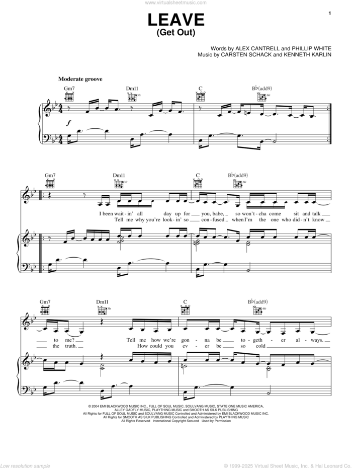 Leave (Get Out) sheet music for voice, piano or guitar by JoJo, Alex Cantrell, Carsten Schack and Phillip White, intermediate skill level