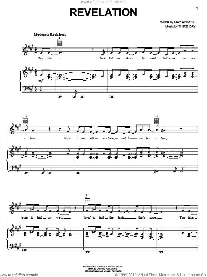 Revelation sheet music for voice, piano or guitar by Third Day and Mac Powell, intermediate skill level
