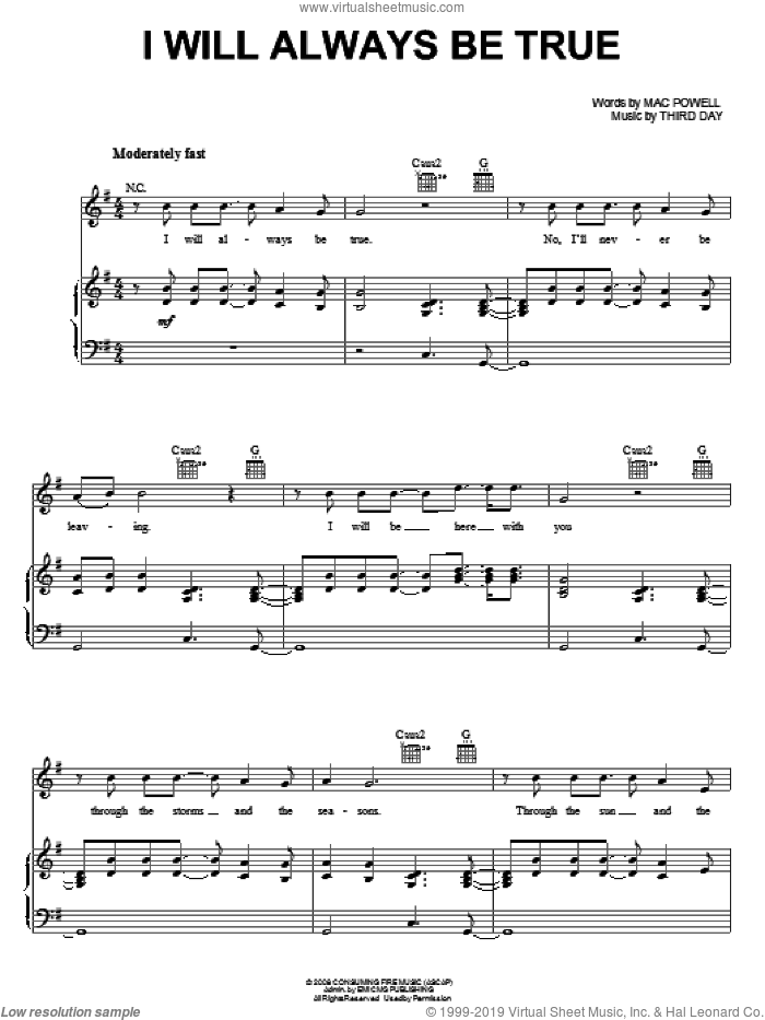 I Will Always Be True sheet music for voice, piano or guitar by Third Day and Mac Powell, intermediate skill level