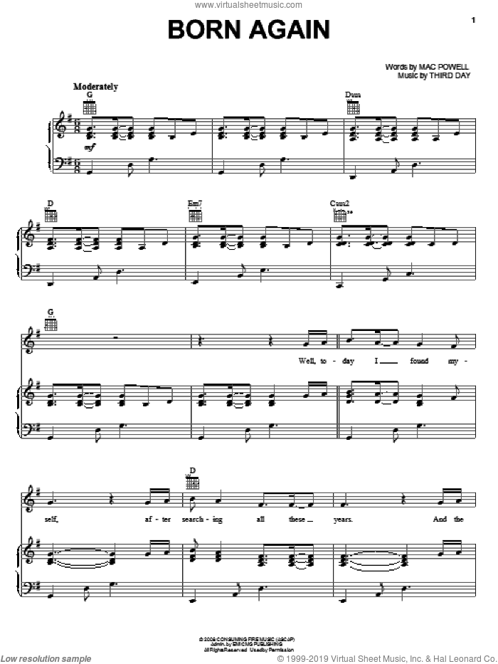 Born Again sheet music for voice, piano or guitar by Third Day featuring Lacey Mosley, Lacey Mosley, Mac Powell and Third Day, intermediate skill level