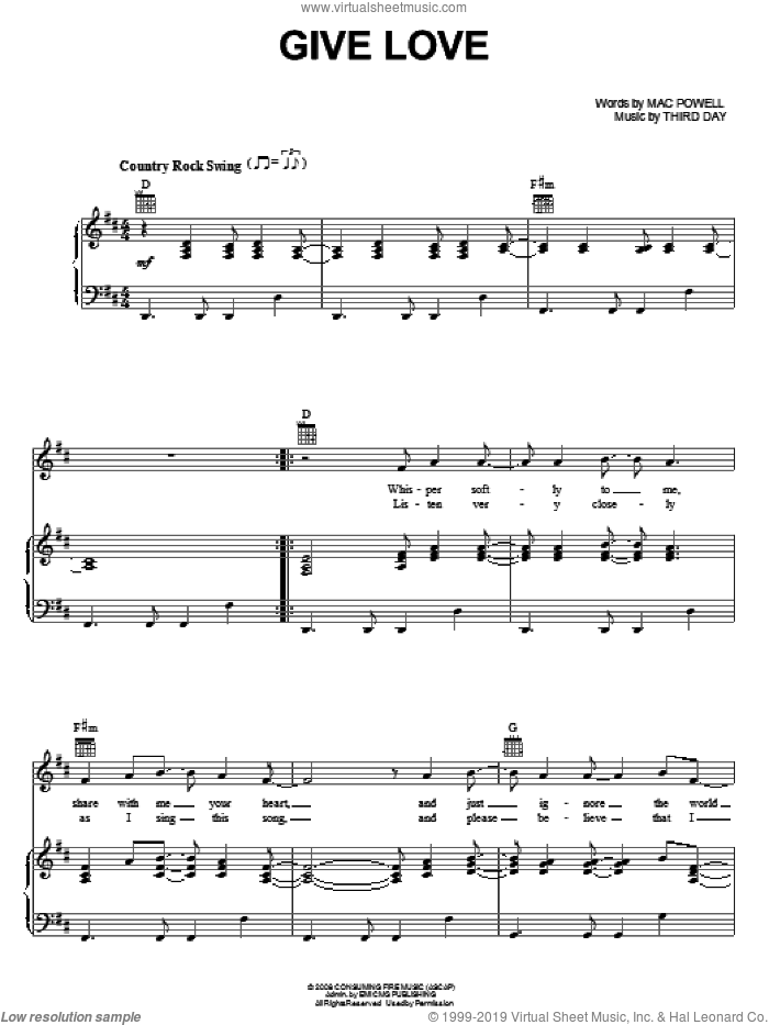 Give Love sheet music for voice, piano or guitar by Third Day and Mac Powell, intermediate skill level