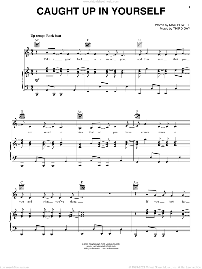 Caught Up In Yourself sheet music for voice, piano or guitar by Third Day and Mac Powell, intermediate skill level