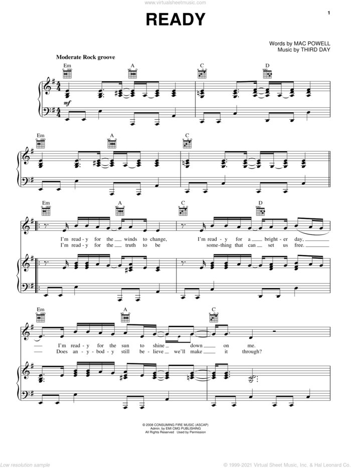 Ready sheet music for voice, piano or guitar by Third Day and Mac Powell, intermediate skill level
