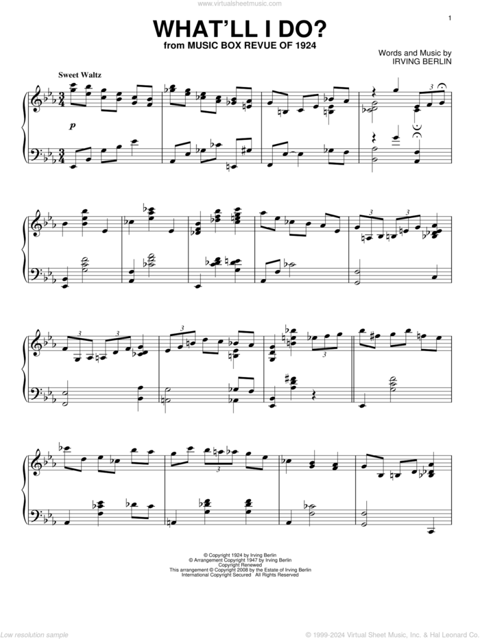 What'll I Do sheet music for piano solo by Irving Berlin and Alan Jay Lerner, intermediate skill level
