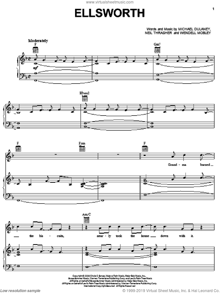 Ellsworth sheet music for voice, piano or guitar by Rascal Flatts, Michael Dulaney, Neil Thrasher and Wendell Mobley, intermediate skill level