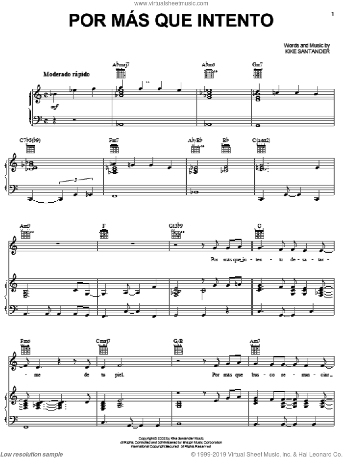 Por Mas Que Intento sheet music for voice, piano or guitar by Kike Santander, intermediate skill level