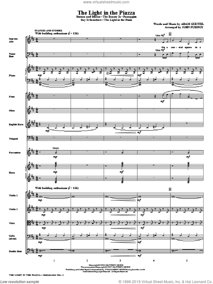 The Light In The Piazza (Choral Highlights) (arr. John Purifoy) (COMPLETE) sheet music for orchestra/band (Orchestra) by Adam Guettel and John Purifoy, intermediate skill level
