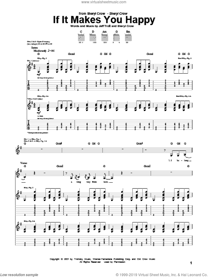 If It Makes You Happy sheet music for guitar (tablature) by Sheryl Crow and Jeff Trott, intermediate skill level